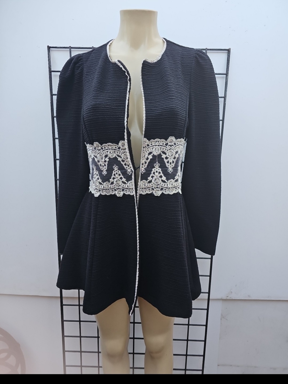 Soma Black Jacket with Cream Lace Waist Trim